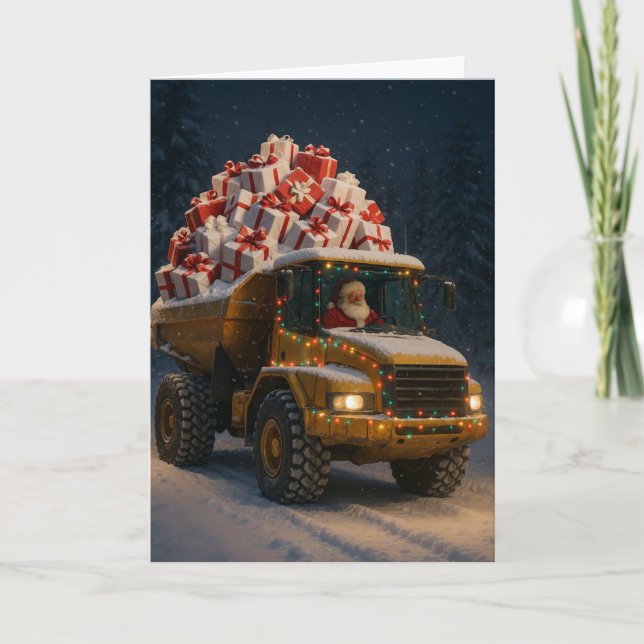 Carte Christmas card with Santa and dumper full of gifts (Devant)
