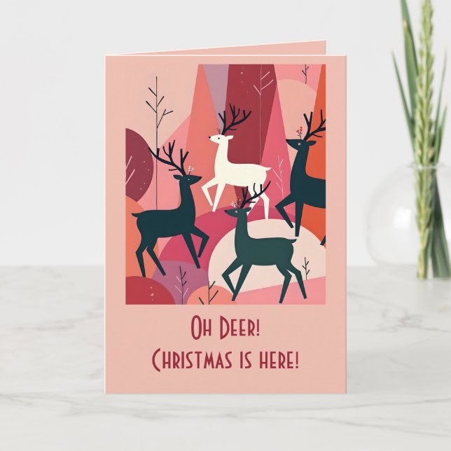 Carte Christmas Caribou Pink KItsch MId-Century Retro (Devant)