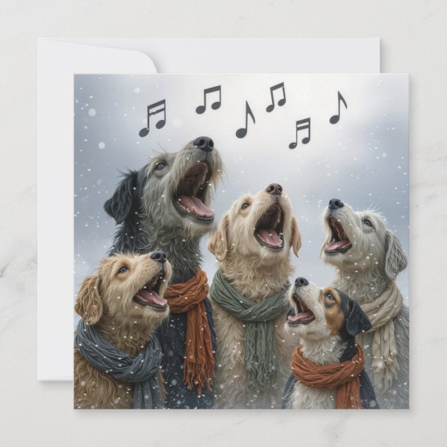 Carte Christmas Caroling Dogs In Snowflakes (Devant)