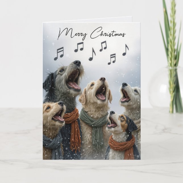 Carte Christmas Caroling Dogs In Snowflakes (Devant)