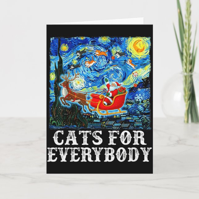 Carte Christmas Cat For Everybody Santa Reindeer Starry  (Devant)