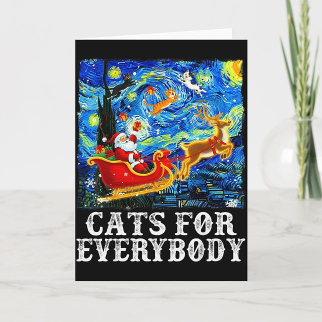 Carte Christmas Cat For Everybody Santa Reindeer Starry  (Devant)