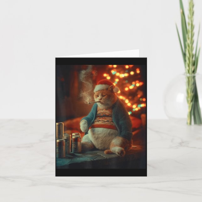 Carte Christmas Cat Smoking Cigarette Meme Gen Z  (Devant)