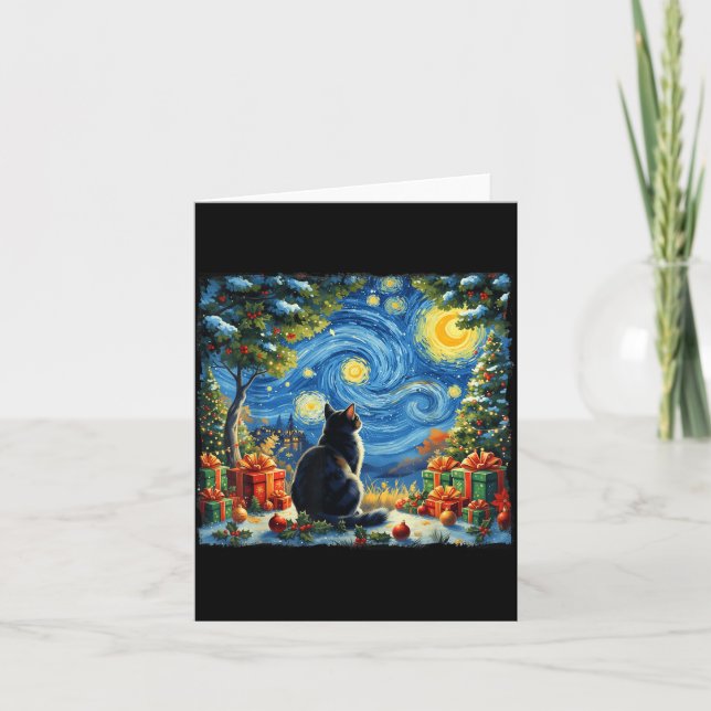 Carte Christmas Cat Starry Night Van Gogh Santa Winter G (Devant)