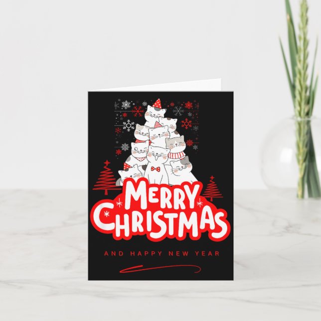 Carte Christmas Cat Tee – Festive Kitty Holiday Art  (Devant)