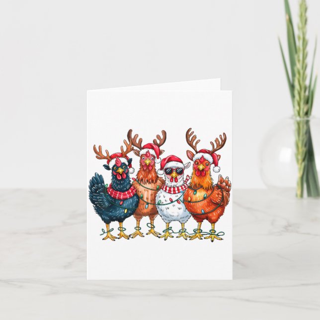 Carte Christmas Chickens Reindeer Farm Animals Xmas Ligh (Devant)