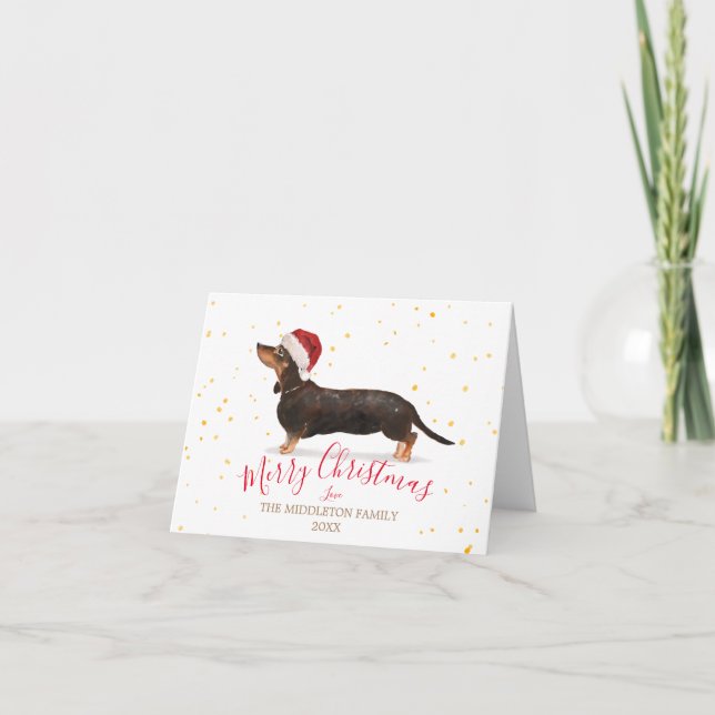 Carte Christmas Chien Dachshund Gold Photo Joyeux (Devant)