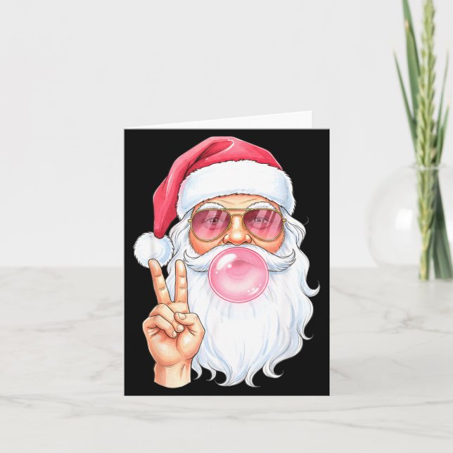 Carte Christmas Cool Santa Bubble Gum Peace Sign Retro S (Devant)