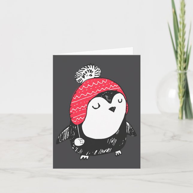 Carte Christmas Cute Baby Penguin Wearing Winter Hat W_e (Devant)