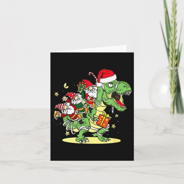 Carte Christmas, Dino, Ugly Xmas, Trex Dinosaur, Gnome  (Devant)