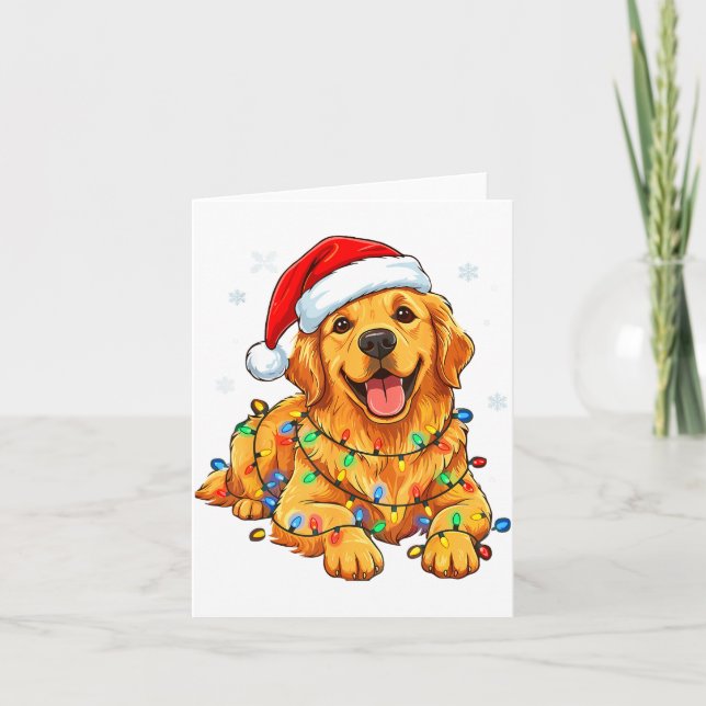 Carte Christmas Dog Golden Retriever Lights Xmas  (Devant)