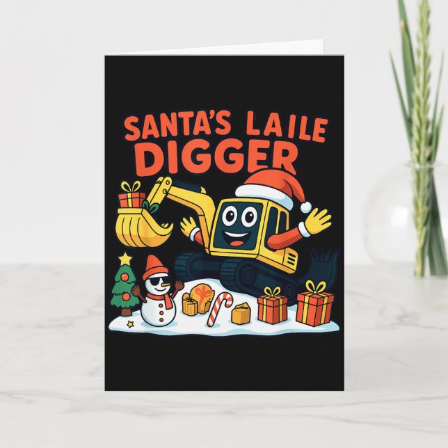 Carte Christmas Excavator Santa Digger Funny Holiday  (Devant)