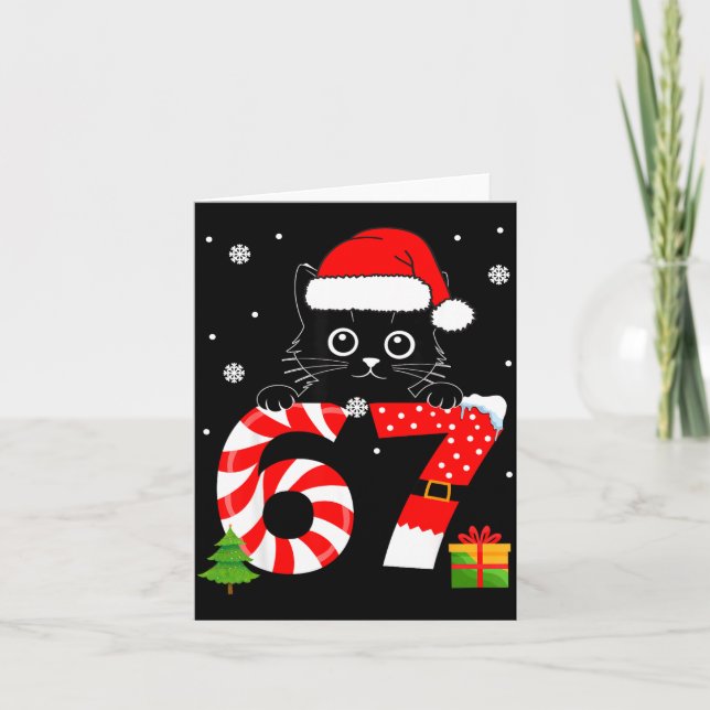 Carte Christmas Family Black Cat 67 Six Seven Santa Men  (Devant)