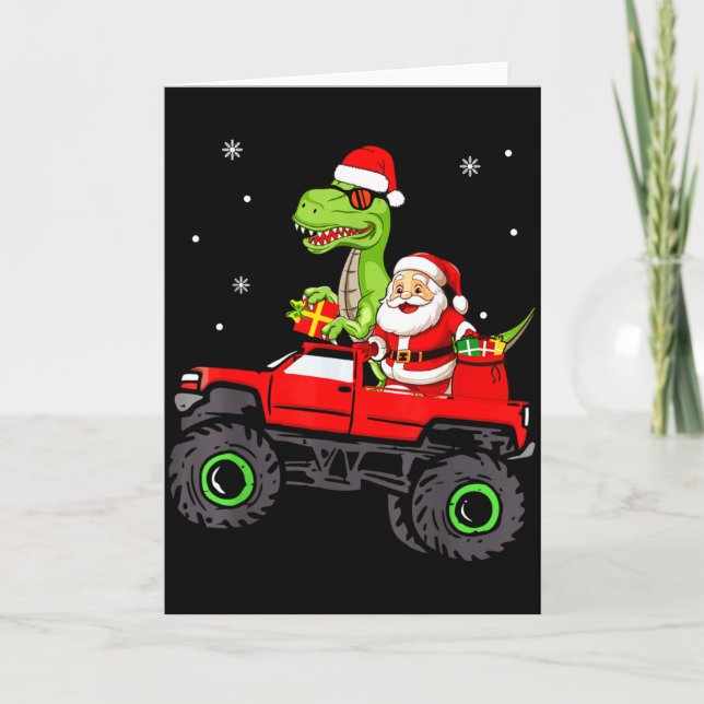 Carte Christmas Family Matching Santa Truck Dinosaur Boy (Devant)