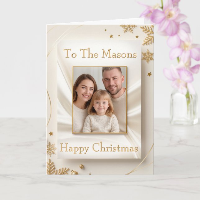 Carte Christmas Family Photo Card - Golden Picture Frame (Orchidée)