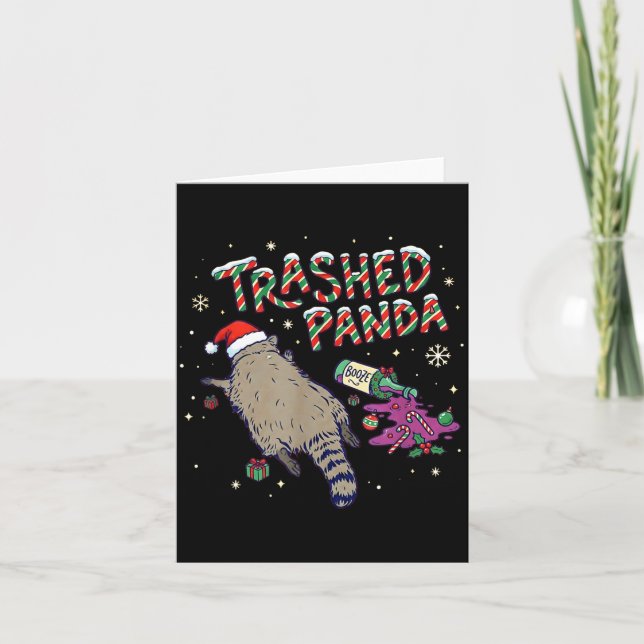 Carte Christmas Funny Trashed Panda Racoon Gets Drunk Xm (Devant)
