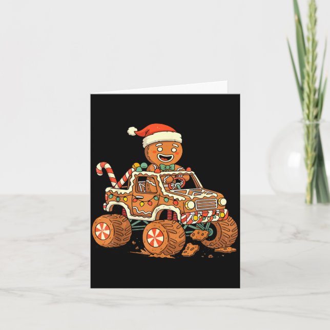 Carte Christmas Gingerbread Man Driving Truck Xmas Light (Devant)