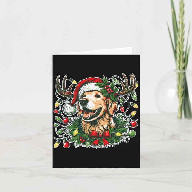 Carte Christmas Golden Retriever Antlers Santa Hat Long  (Devant)