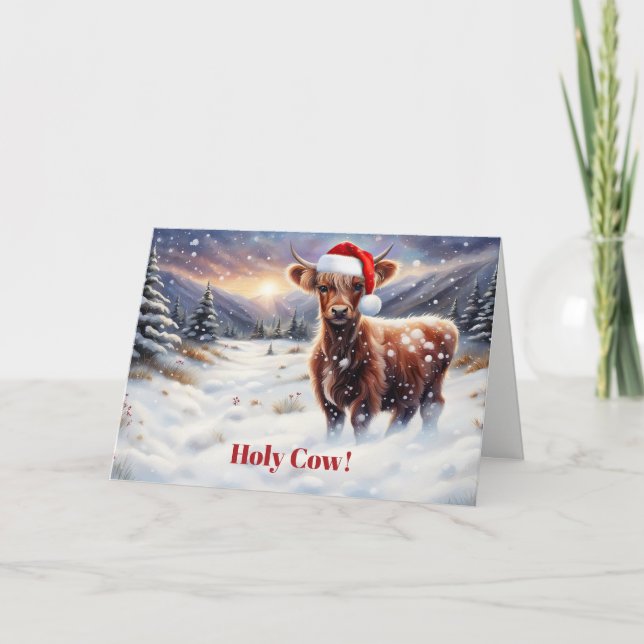 Carte Christmas Happy Holidays Cute Highland Cow  (Devant)