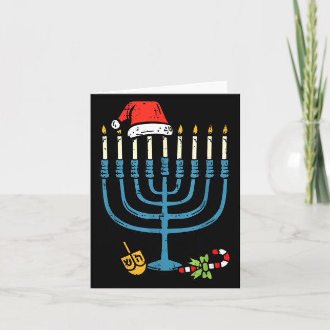 Carte Christmas Hat Menorah Jew Hanukkah Chanukah Men Wo (Devant)