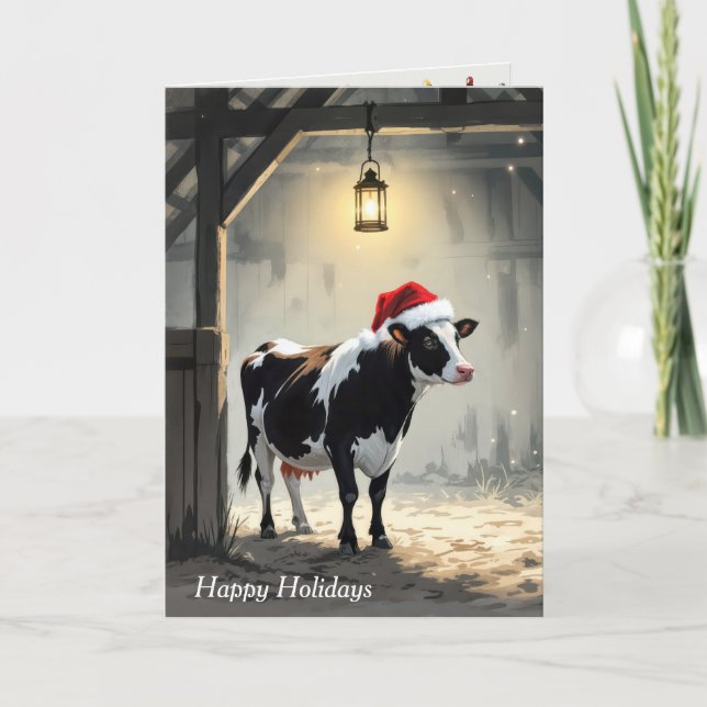 Carte Christmas Hereford Cow In Barn Doorway (Devant)