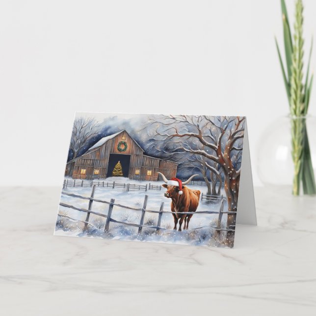Carte Christmas Holiday Seasons Cow Country Western (Devant)