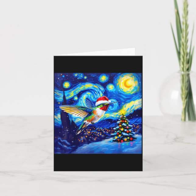 Carte Christmas Hummingbird Santa Hat Van Gogh Starry Ni (Devant)