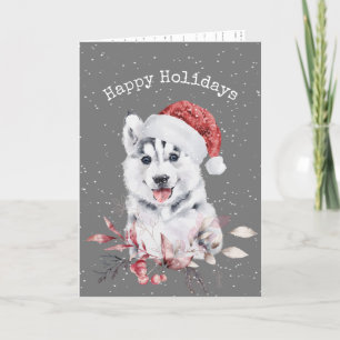 Carte Christmas Husky On Grey