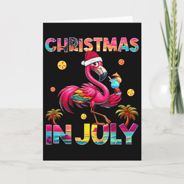 Carte Christmas In July Flamingo Beach Summer Hawaii Gir (Devant)