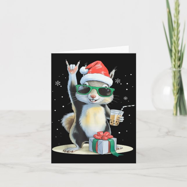 Carte Christmas Kawaii Squirrel Bubble Tea Boba Squirrel (Devant)