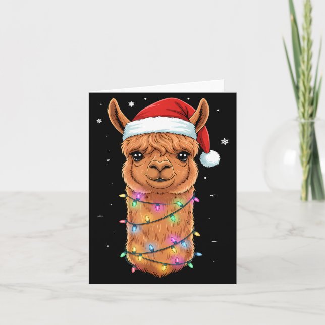 Carte Christmas Lights Alpaca Santa Hat Llama Cute Xmas  (Devant)