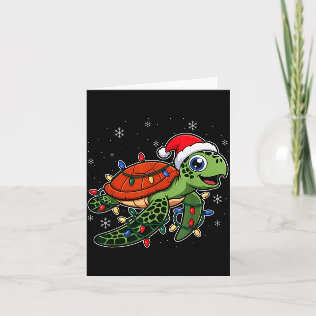 Carte Christmas Lights Turtle Wearing Xmas Hat - Lover  (Devant)