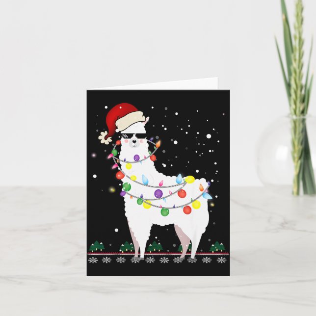 Carte Christmas Llama Santa Hat Ugly Xmas Tree Alpaca Gi (Devant)