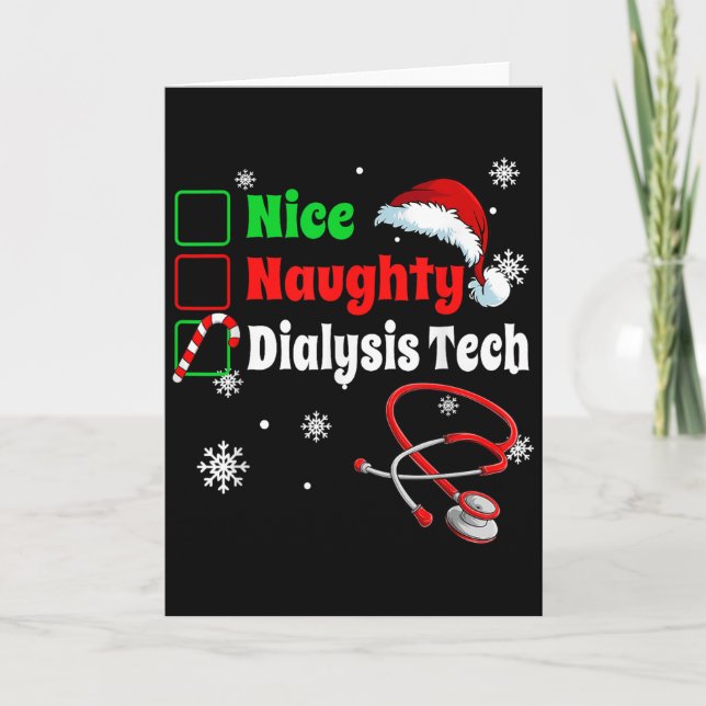 Carte Christmas Nice Naughty Dialysis Tech Scrub Top Men (Devant)
