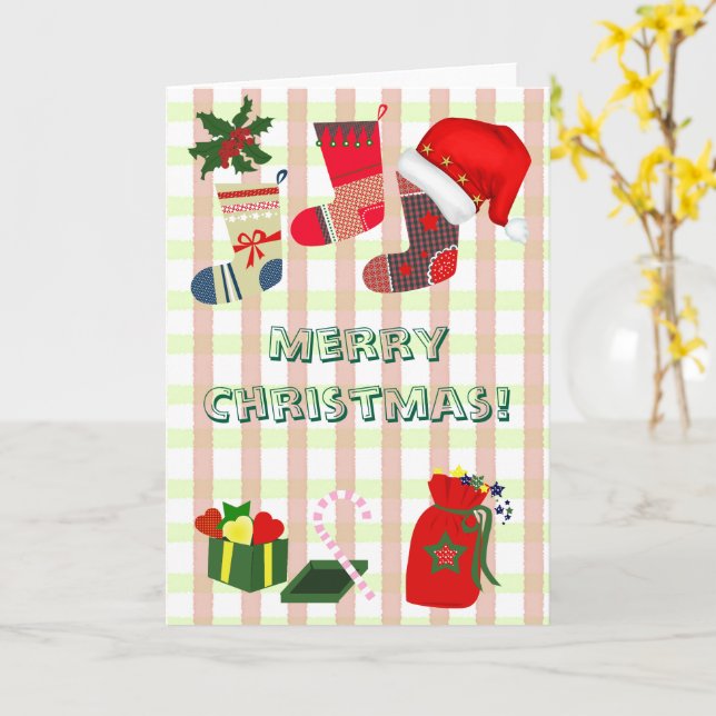 Carte Christmas pastel plaid and cute holiday icons (Fleur jaune)