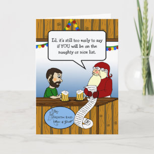 Carte Christmas Père Noël et Guy au bar Goover List