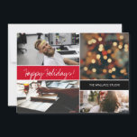 Carte Christmas Photo collage Red Happy Holidays Company<br><div class="desc">Envoyez à vos clients une carte de vacances personnelle avec les photos du personnel sur le devant et un message spécial sur le dos cette année. Tout le monde a besoin de sentir cette connexion plus que jamais. Couleur de Noël festive rouge avec les mots "Joyeuses Fêtes" pour cette carte...</div>