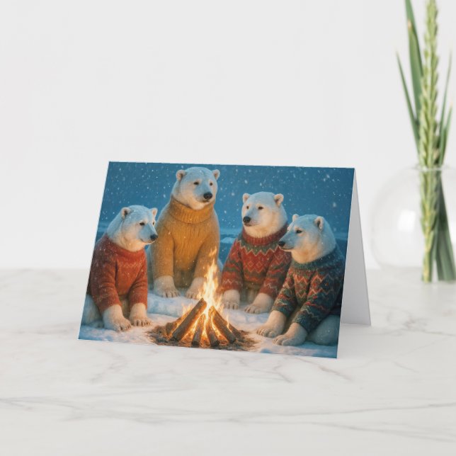 Carte Christmas Polar Bears Around a Bonfire (Devant)