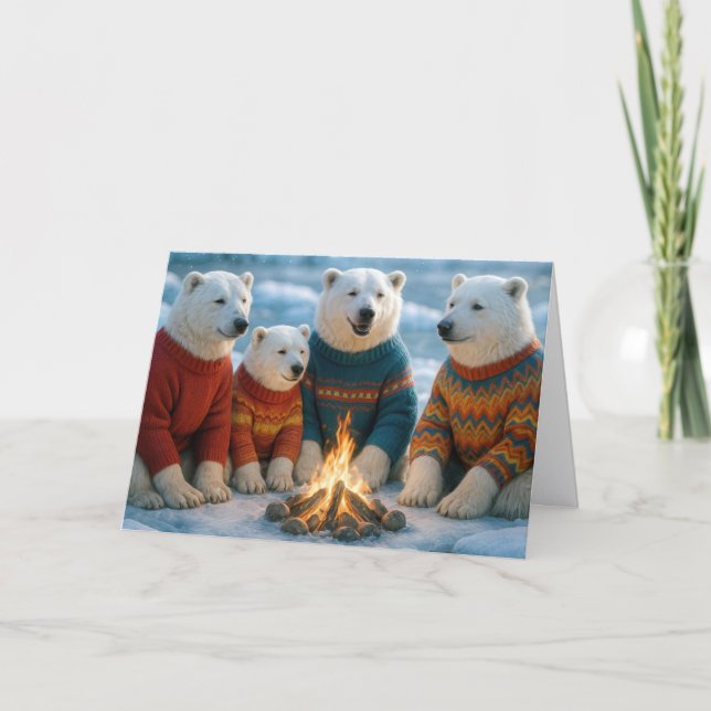Carte Christmas Polar Bears Gathering Around a Bonfire (Devant)