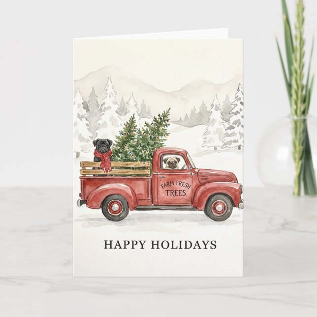 Carte Christmas Pugs Farm Fresh Trees (Devant)