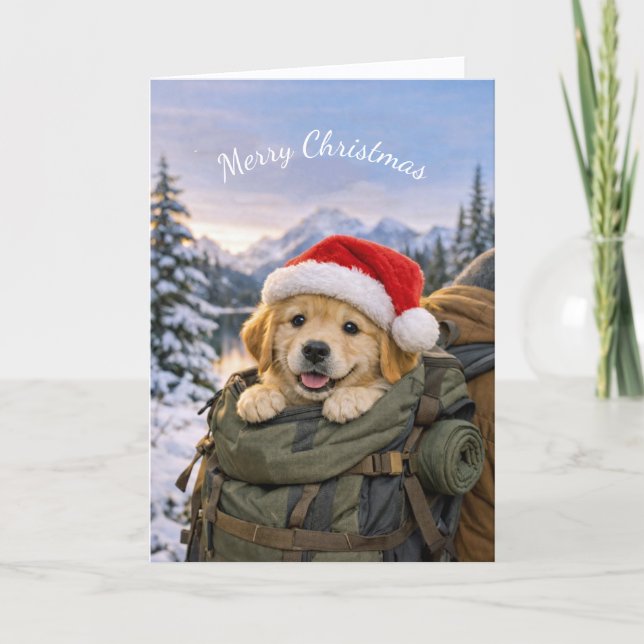 Carte Christmas Puppy Backpack Adventure (Devant)