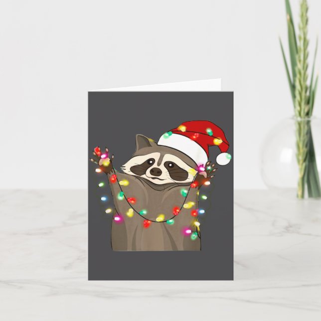 Carte Christmas Racoon Swea,funny Christmas Lights Racco (Devant)