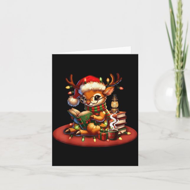 Carte Christmas Reading Book Lovers Bookworm Coffee Rein (Devant)