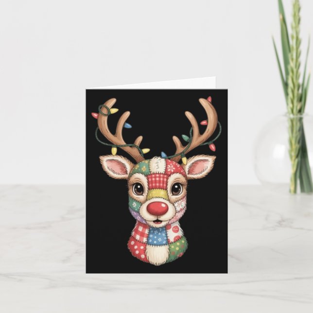 Carte Christmas Reindeer Patchwork Men Women Kids Cute R (Devant)