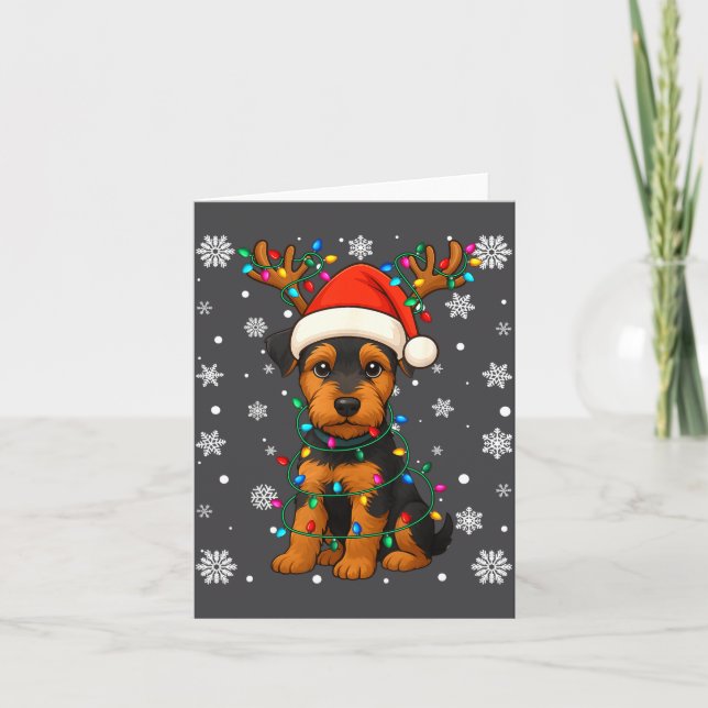 Carte Christmas Santa Hat Reindeer Airedale Terrier Love (Devant)