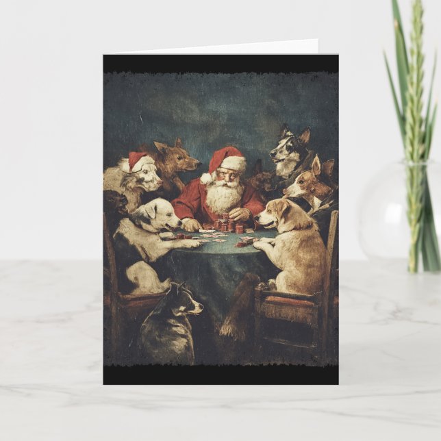 Carte Christmas Santa Playing Cards Dogs Playing Poker  (Devant)