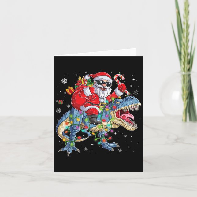 Carte Christmas Santa Riding Dinosaur Funny Xmas Lights  (Devant)