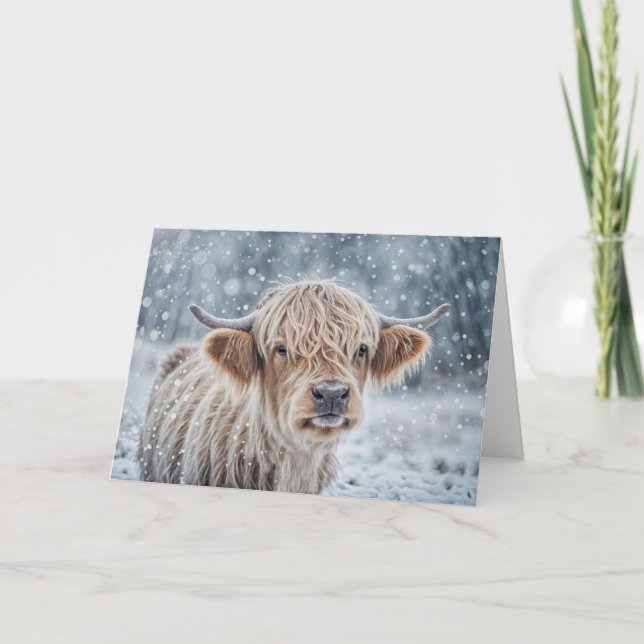 Carte Christmas Seasons Greetings with Cute Highland  (Devant)