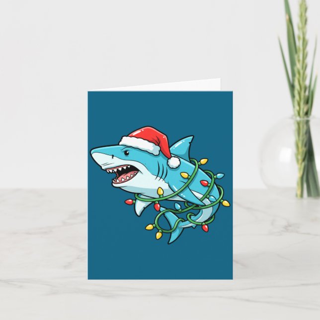 Carte Christmas Shark Santa Hat Wrapped In Lights Funny  (Devant)