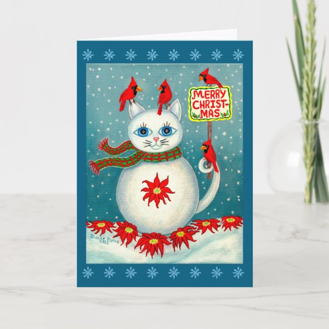 Carte Christmas Snowcat Cardinal Bird Snowman Poinsettia (Devant)